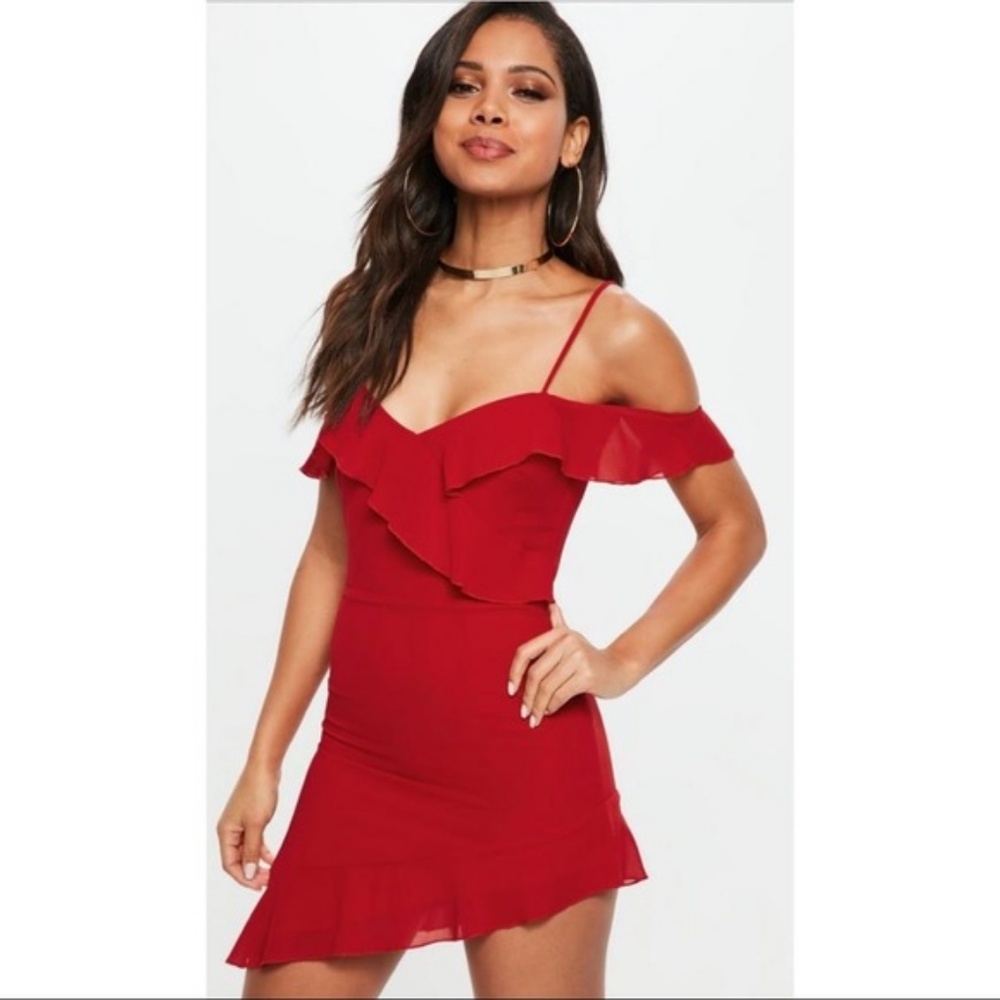 Missguided Red Asymmetric Hem Tea Dress